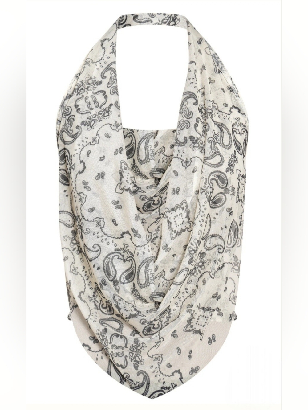 NWT PrettyLittleThing Draped Halter Bandana Print Top in Cream - Picture 5 of 9